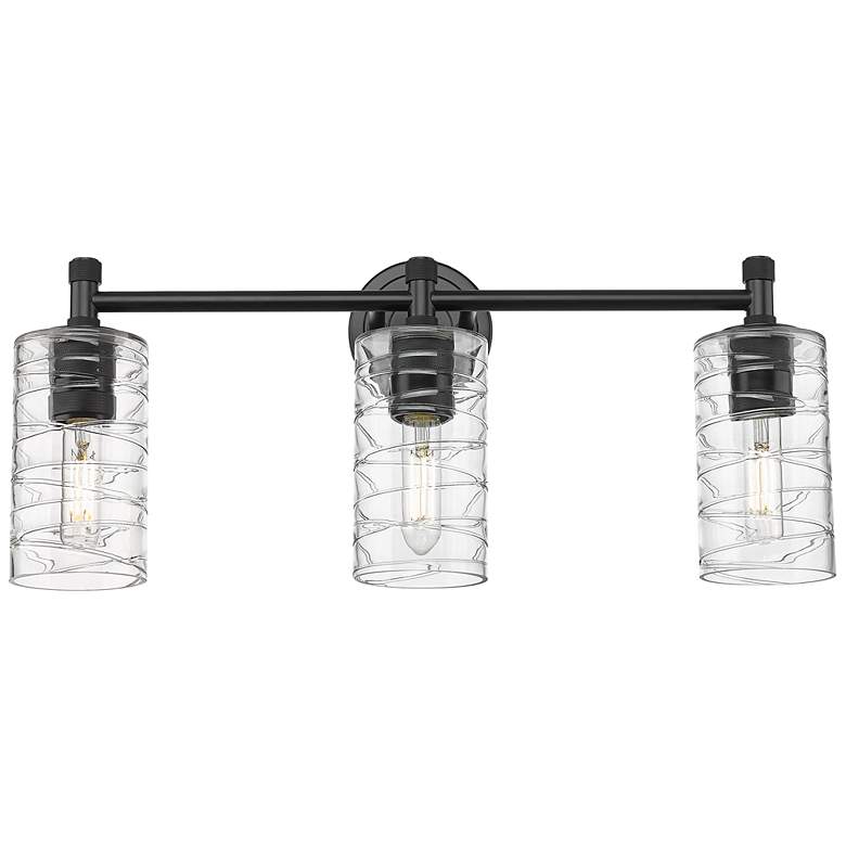 Image 1 Crown Point 24" Wide 3 Light Matte Black Bath Light With Deco Swirl Sh