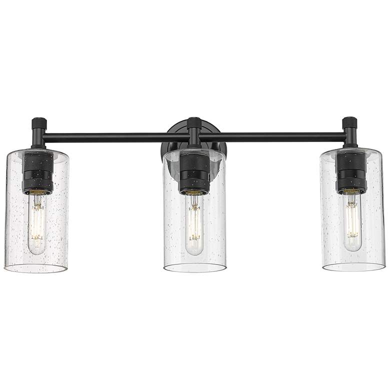 Image 1 Crown Point 24" Wide 3 Light Matte Black Bath Light With Seedy Shade