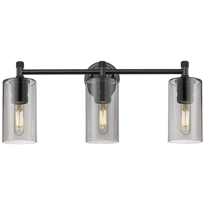 Image 1 Crown Point 24" Wide 3 Light Matte Black Bath Light With Smoke Shade