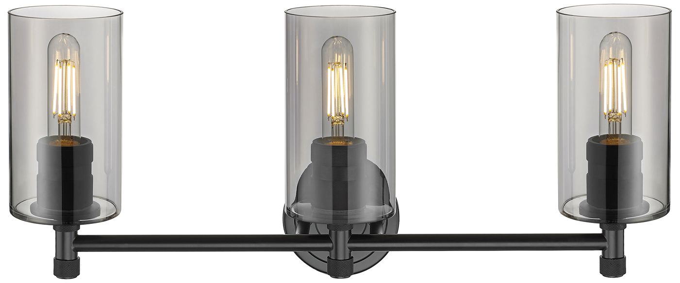 Thumbnail2 of Crown Point 24" Wide 3 Light Matte Black Bath Light With Smoke Shade more views