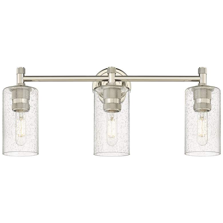 Image 1 Crown Point 24" Wide 3 Light Polished Nickel Bath Light With Seedy Sha