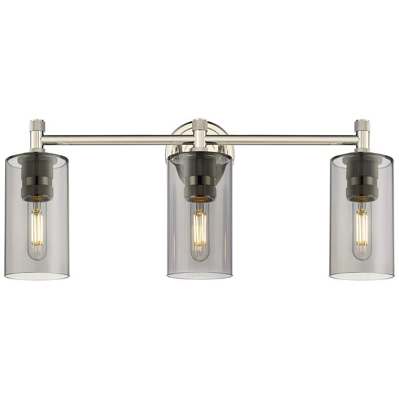 Image 1 Crown Point 24" Wide 3 Light Polished Nickel Bath Light With Smoke Sha