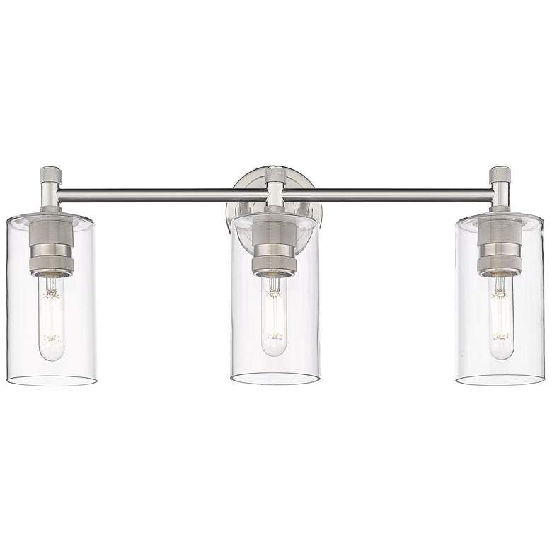 Image 1 Crown Point 24" Wide 3 Light Satin Nickel Bath Light With Clear Shade