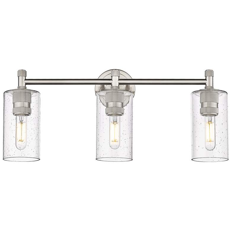 Image 1 Crown Point 24 inch Wide 3 Light Satin Nickel Bath Light With Seedy Shade