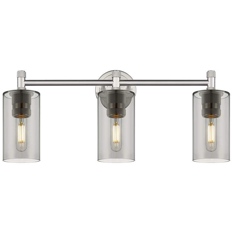 Image 1 Crown Point 24 inch Wide 3 Light Satin Nickel Bath Light With Smoke Shade
