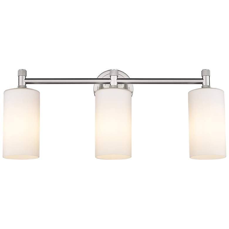 Image 1 Crown Point 24 inch Wide 3 Light Satin Nickel Bath Light With White Shade