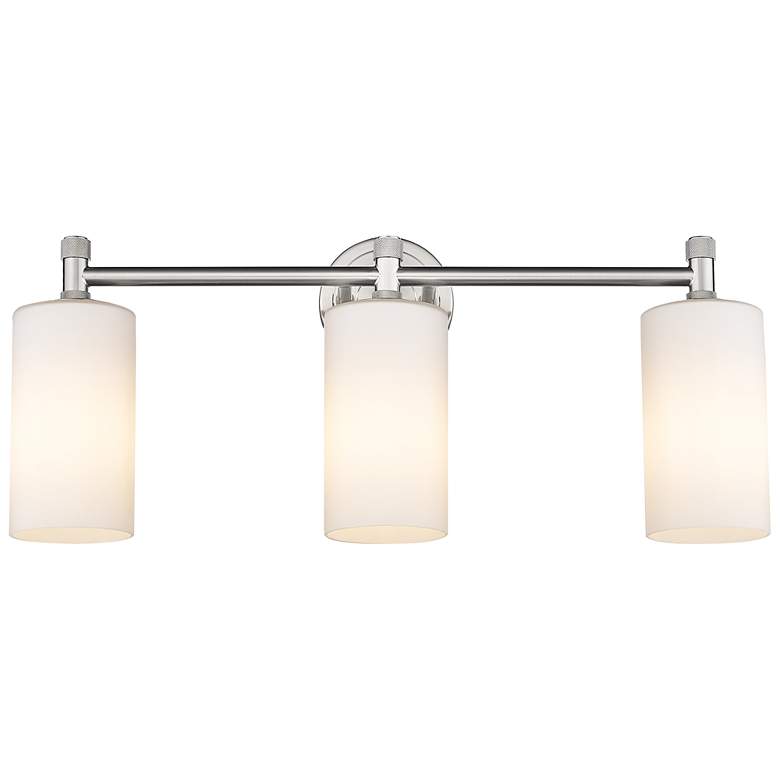 Image 1 Crown Point 24" Wide 3 Light Satin Nickel Bath Light With White Shade