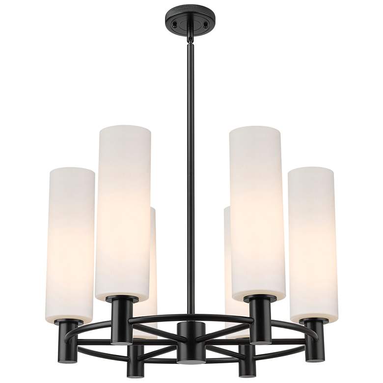 Image 1 Crown Point 24"W 6 Light Black Stemmed Chandelier w/ White Shade