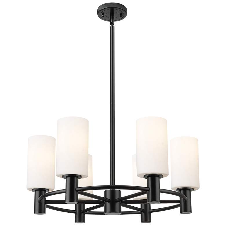 Image 1 Crown Point 24"W 6 Light Black Stemmed Chandelier w/ White Shade
