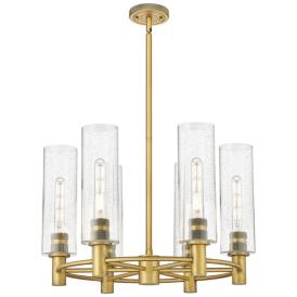 Crown Point 24"W 6 Light Brushed Brass Stem Hung Chandelier w/ Seedy S Crown Point 24"W 6 Light Brushed Brass Stem Hung Chandelier w/ Seedy S