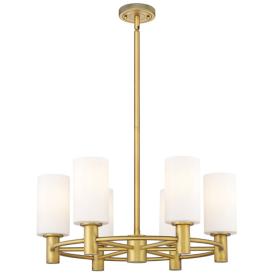Crown Point 24"W 6 Light Brushed Brass Stemmed Chandelier w/ White Sha Crown Point 24"W 6 Light Brushed Brass Stemmed Chandelier w/ White Sha