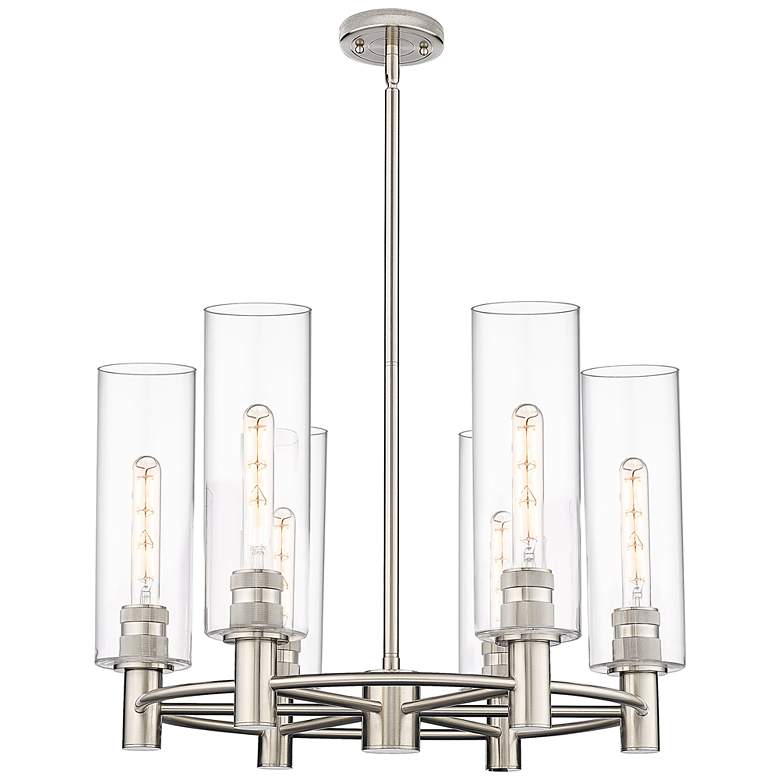 Image 1 Crown Point 24 inchW 6 Light Polished Nickel Stemmed Chandelier w/ Clear S