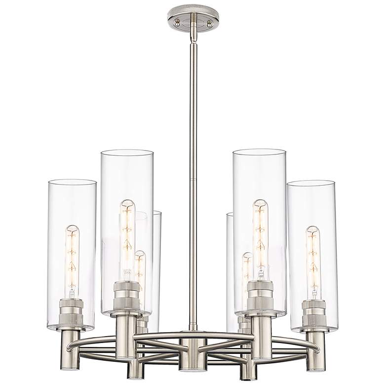 Image 1 Crown Point 24"W 6 Light Polished Nickel Stemmed Chandelier w/ Clear S