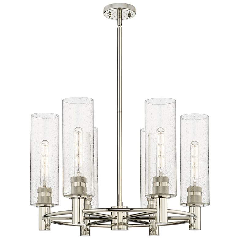 Image 1 Crown Point 24"W 6 Light Polished Nickel Stemmed Chandelier w/ Seedy S