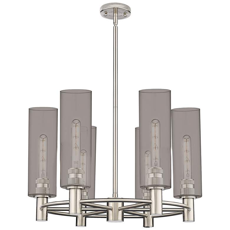 Image 1 Crown Point 24"W 6 Light Polished Nickel Stemmed Chandelier w/ Smoke S