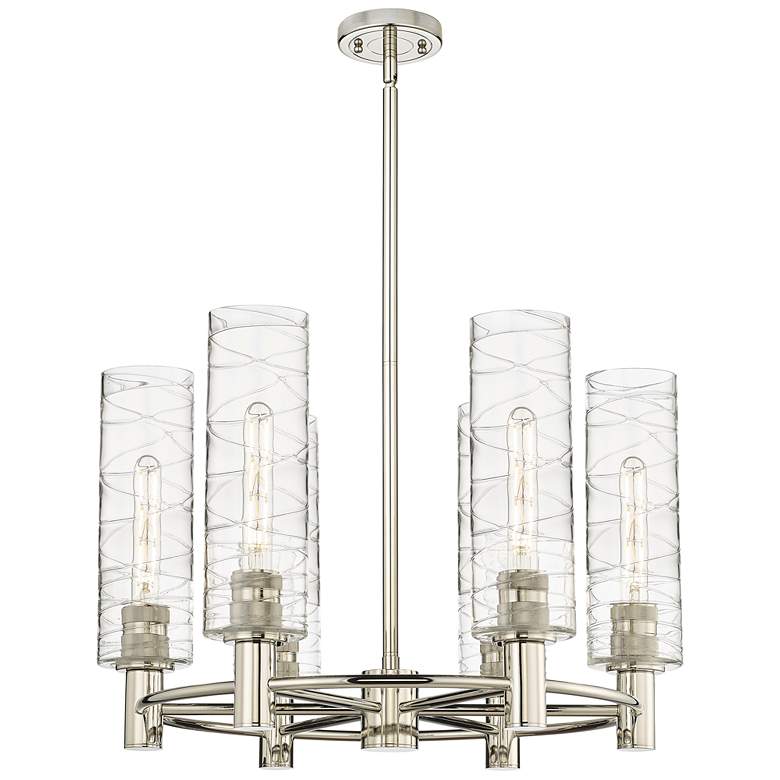 Image 1 Crown Point 24"W 6 Light Polished Nickel Stemmed Chandelier w/ Swirl S