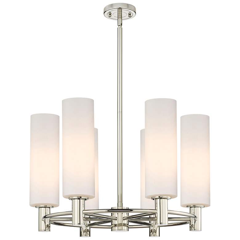 Image 1 Crown Point 24"W 6 Light Polished Nickel Stemmed Chandelier w/ White S