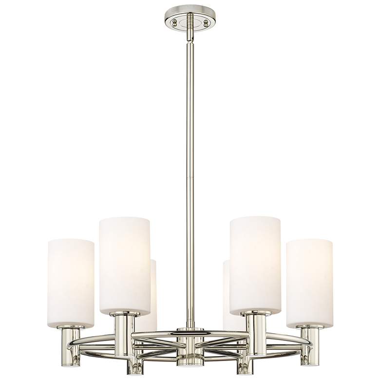 Image 1 Crown Point 24"W 6 Light Polished Nickel Stemmed Chandelier w/ White S