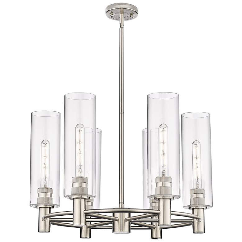 Image 1 Crown Point 24"W 6 Light Satin Nickel Stem Hung Chandelier With Clear