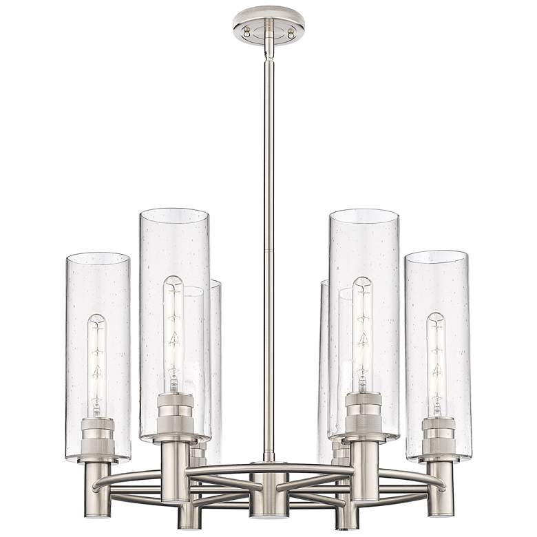 Image 1 Crown Point 24 inchW 6 Light Satin Nickel Stem Hung Chandelier With Seedy 