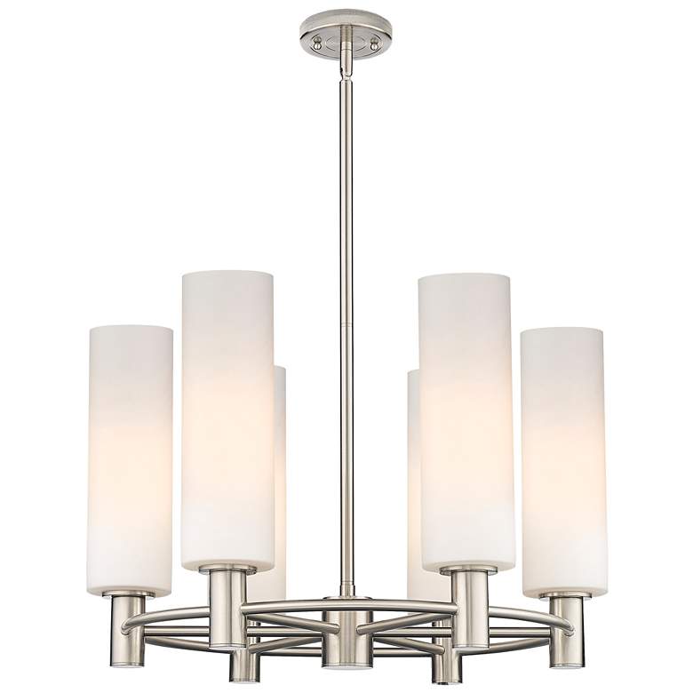 Image 1 Crown Point 24"W 6 Light Satin Nickel Stemmed Chandelier w/ White Shad