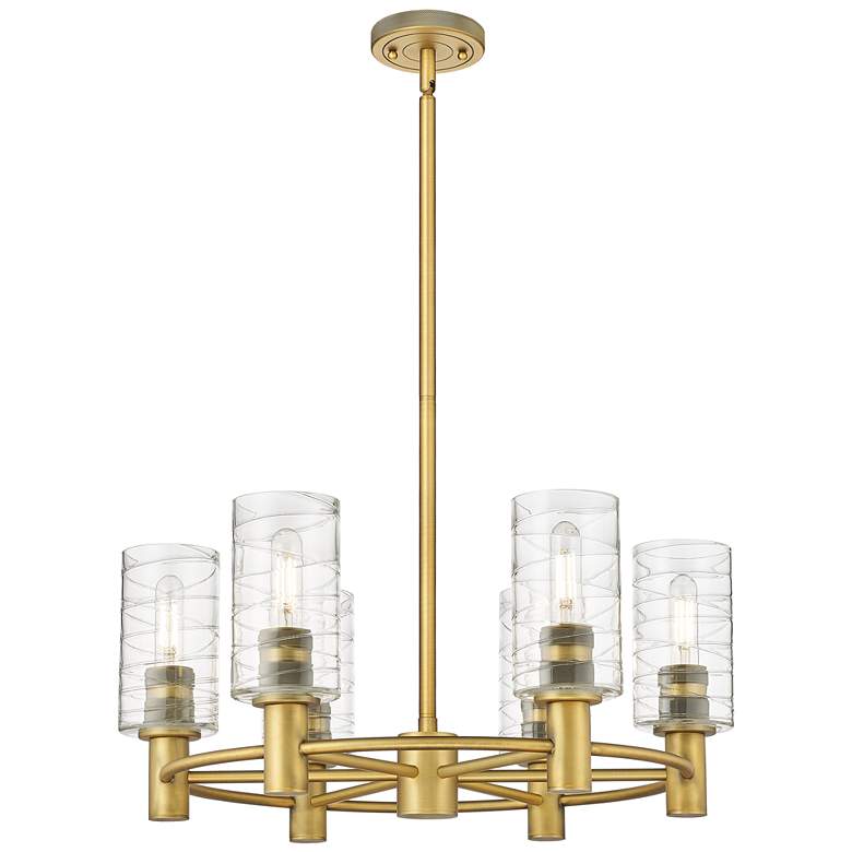 Image 1 Crown Point 24"W 6 Light Stem Hung Brushed Brass Chandelier w/ Swirl S