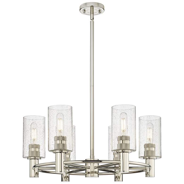 Image 1 Crown Point 24"W 6 Light Stemmed Polished Nickel Chandelier w/ Seedy S