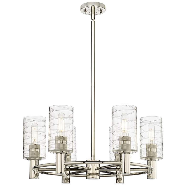 Image 1 Crown Point 24"W 6 Light Stemmed Polished Nickel Chandelier w/ Swirl S