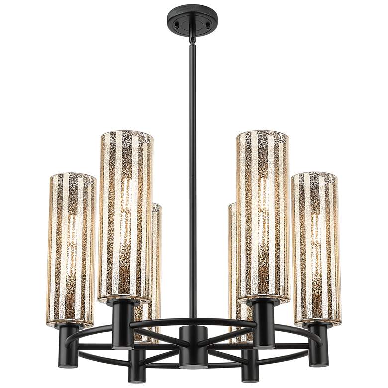 Image 1 Crown Point 24"W 6 Light Black Stem Chandelier w/ 12" Mercury Shade