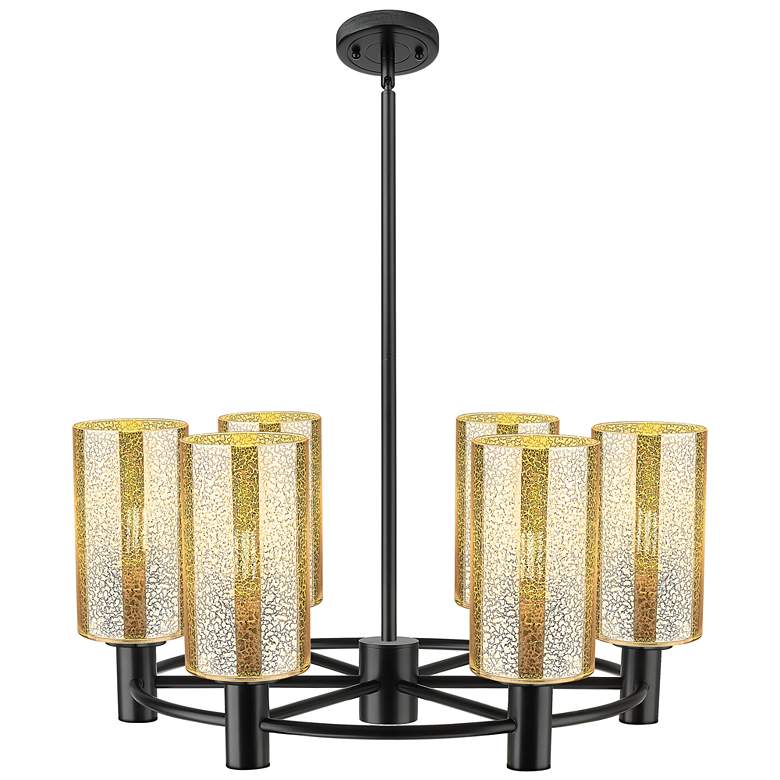 Image 1 Crown Point 24"W 6 Light Black Stem Chandelier w/ 7" Mercury Shade