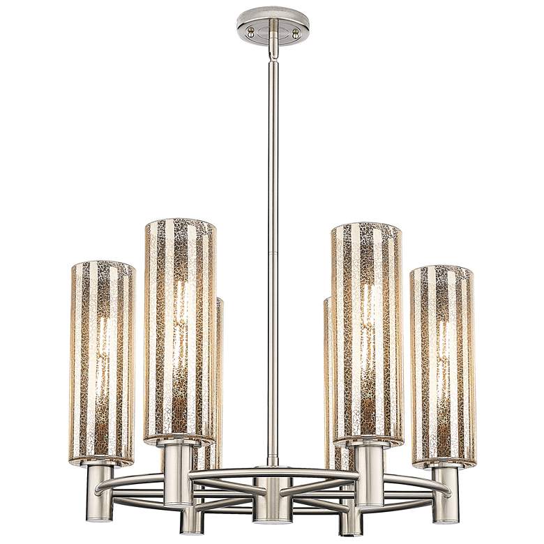 Image 1 Crown Point 24"W 6 Light Nickel Stem Chandelier w/ 12" Mercury Shade