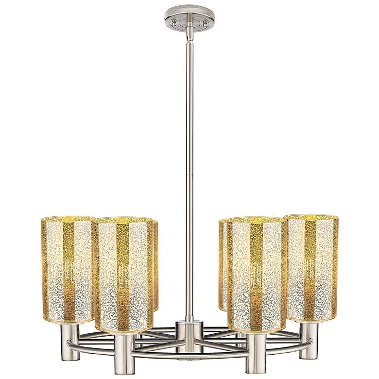 Image 1 Crown Point 24"W 6-Lt Satin Nickel Stem Chandelier w/ 7" Mercury Shade