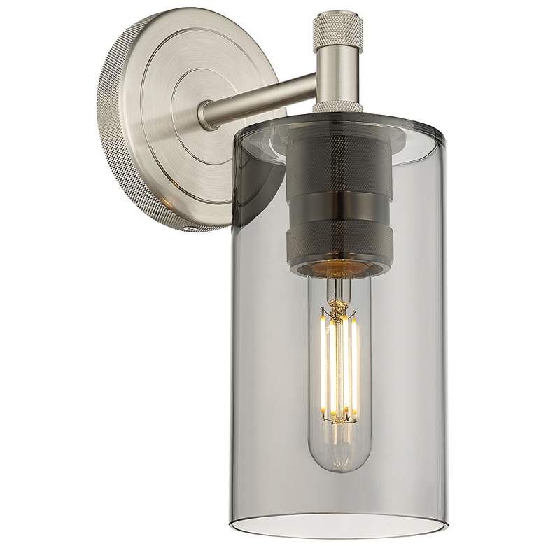 Image 1 Crown Point 25.5" High Satin Nickel Sconce With Smoke Shade