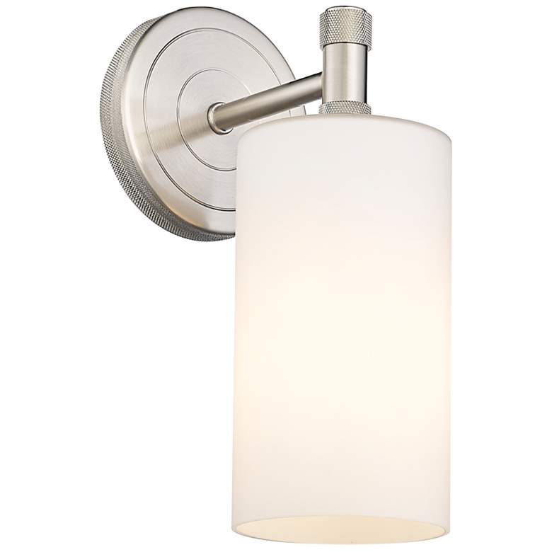 Image 1 Crown Point 26.5" High Satin Nickel Sconce With White Shade
