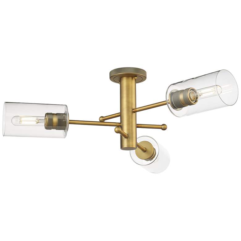 Image 1 Crown Point 29.4" Wide 3 Light Brushed Brass Flush Mount with Clear Sh