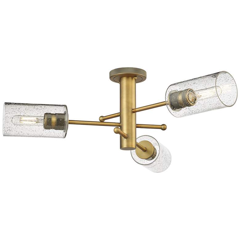 Image 1 Crown Point 29.4" Wide 3 Light Brushed Brass Flush Mount with Seedy Sh