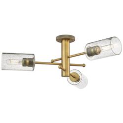 Crown Point 29.4" Wide 3 Light Brushed Brass Flush Mount with Seedy Sh