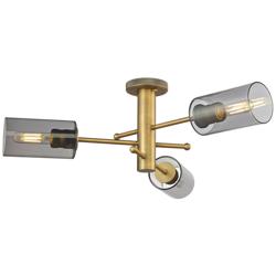 Crown Point 29.4" Wide 3 Light Brushed Brass Flush Mount with Smoke Sh