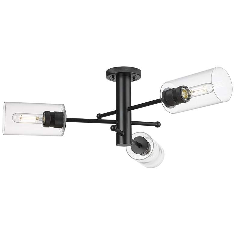 Image 1 Crown Point 29.4" Wide 3 Light Matte Black Flush Mount with Clear Shad