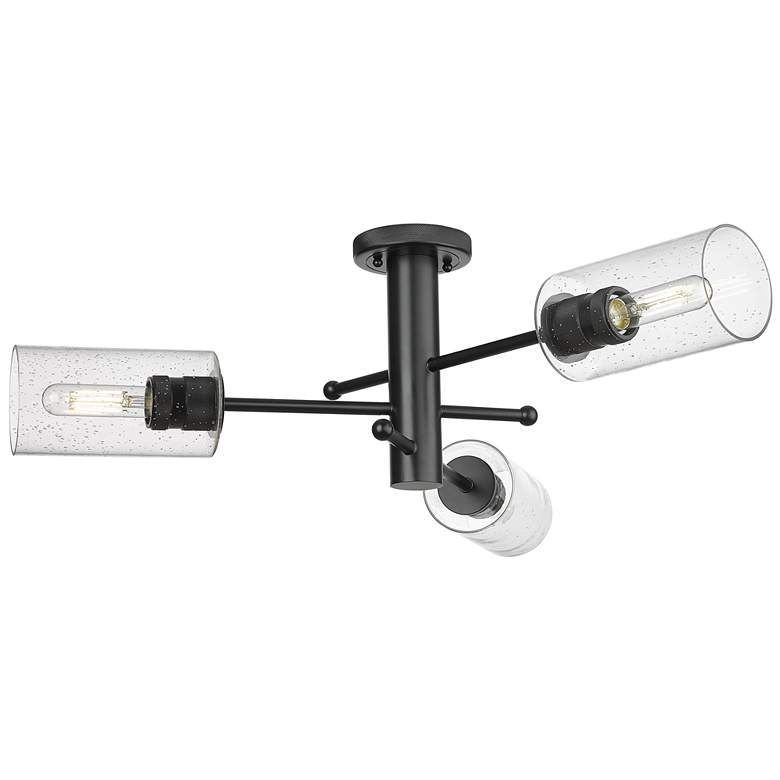 Image 1 Crown Point 29.4" Wide 3 Light Matte Black Flush Mount with Seedy Shad