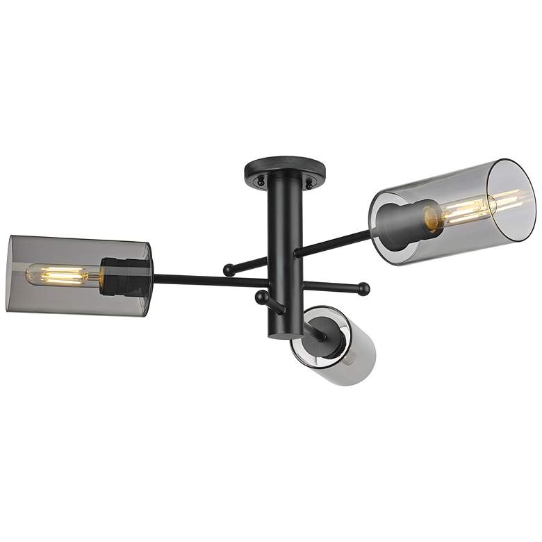 Image 1 Crown Point 29.4" Wide 3 Light Matte Black Flush Mount with Smoke Shad