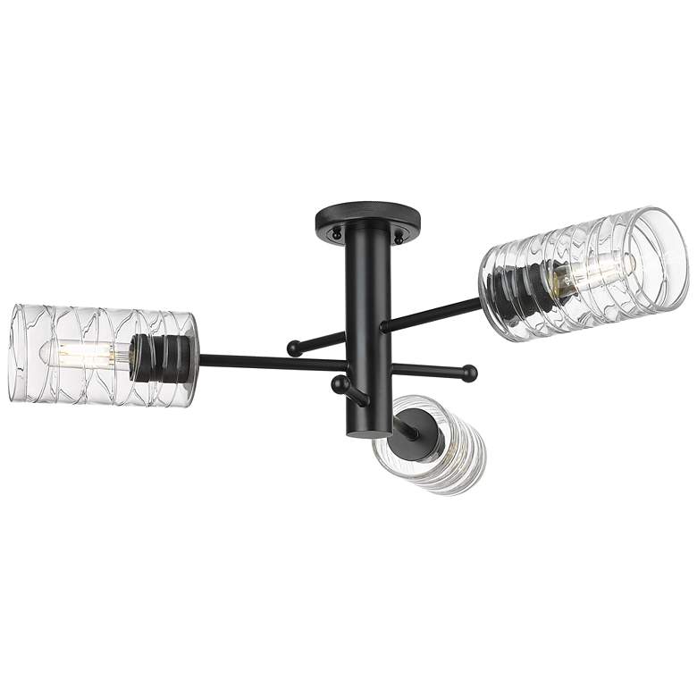 Image 1 Crown Point 29.4" Wide 3 Light Matte Black Flush Mount with Swirl Shad