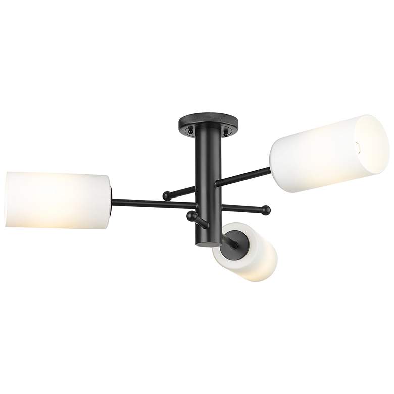 Image 1 Crown Point 29.4" Wide 3 Light Matte Black Flush Mount with White Shad