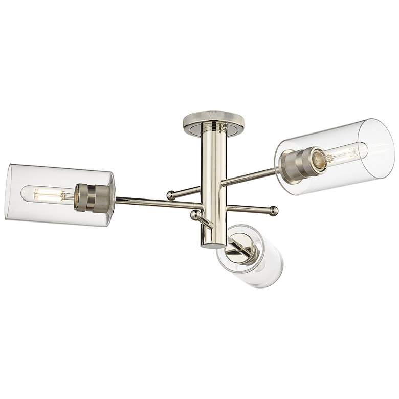 Image 1 Crown Point 29.4" Wide 3 Light Polished Nickel Flush Mount w/ Clear Sh