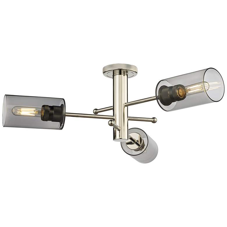 Image 1 Crown Point 29.4 inch Wide 3 Light Polished Nickel Flush Mount with Smoke 