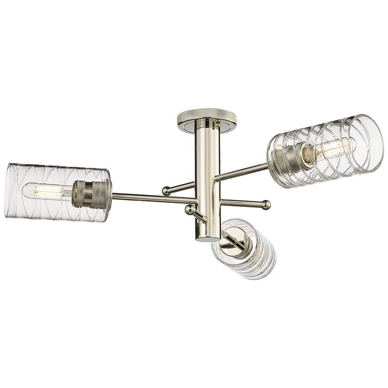 Image 1 Crown Point 29.4 inch Wide 3 Light Polished Nickel Flush Mount with Swirl 