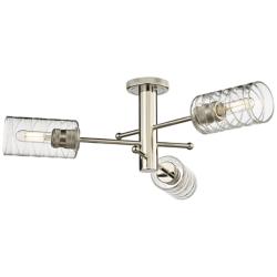 Crown Point 29.4" Wide 3 Light Polished Nickel Flush Mount with Swirl