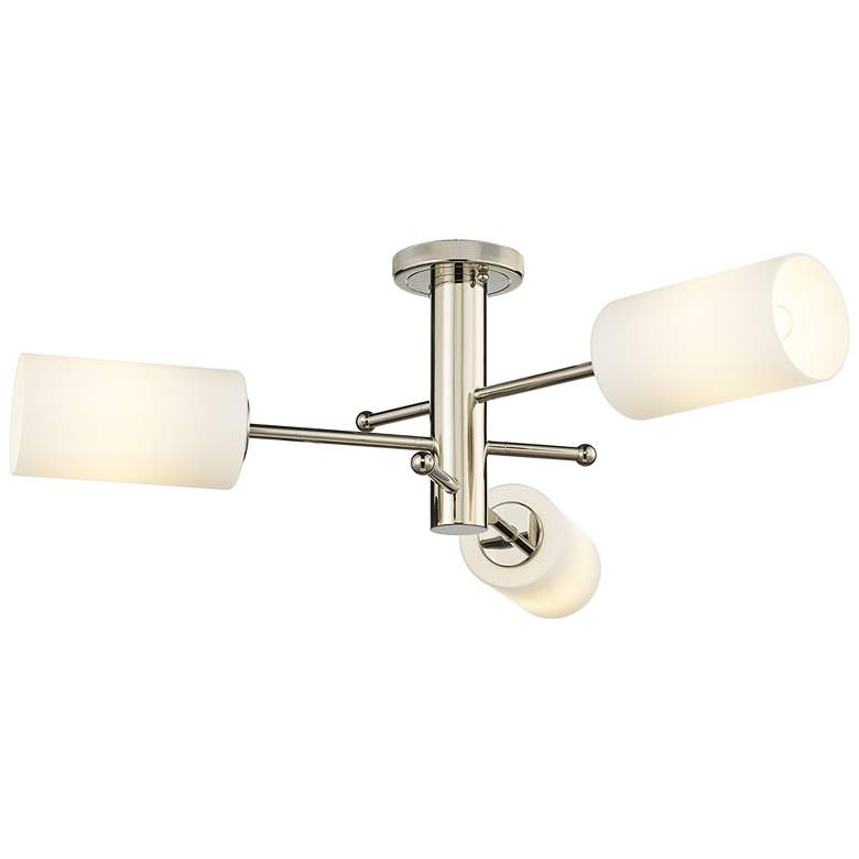 Image 1 Crown Point 29.4 inch Wide 3 Light Polished Nickel Flush Mount with White 