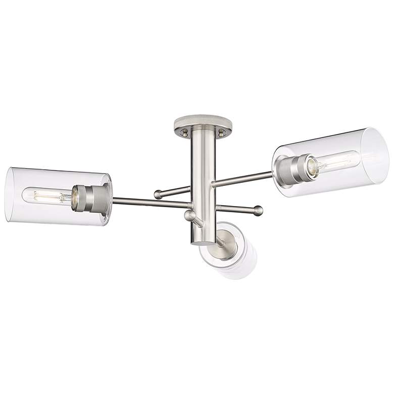 Image 1 Crown Point 29.4" Wide 3 Light Satin Nickel Flush Mount with Clear Sha