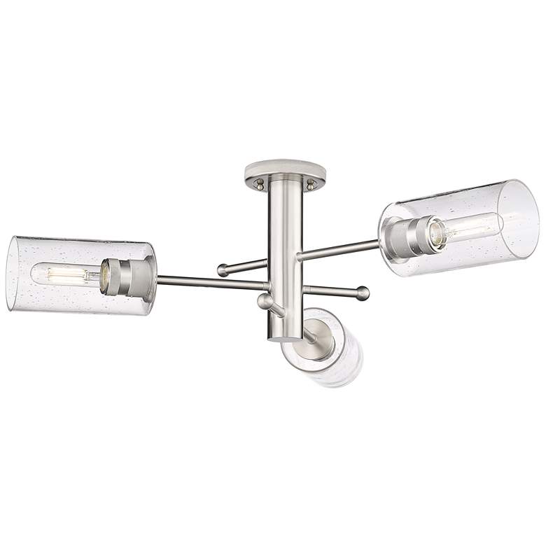 Image 1 Crown Point 29.4 inch Wide 3 Light Satin Nickel Flush Mount with Seedy Sha